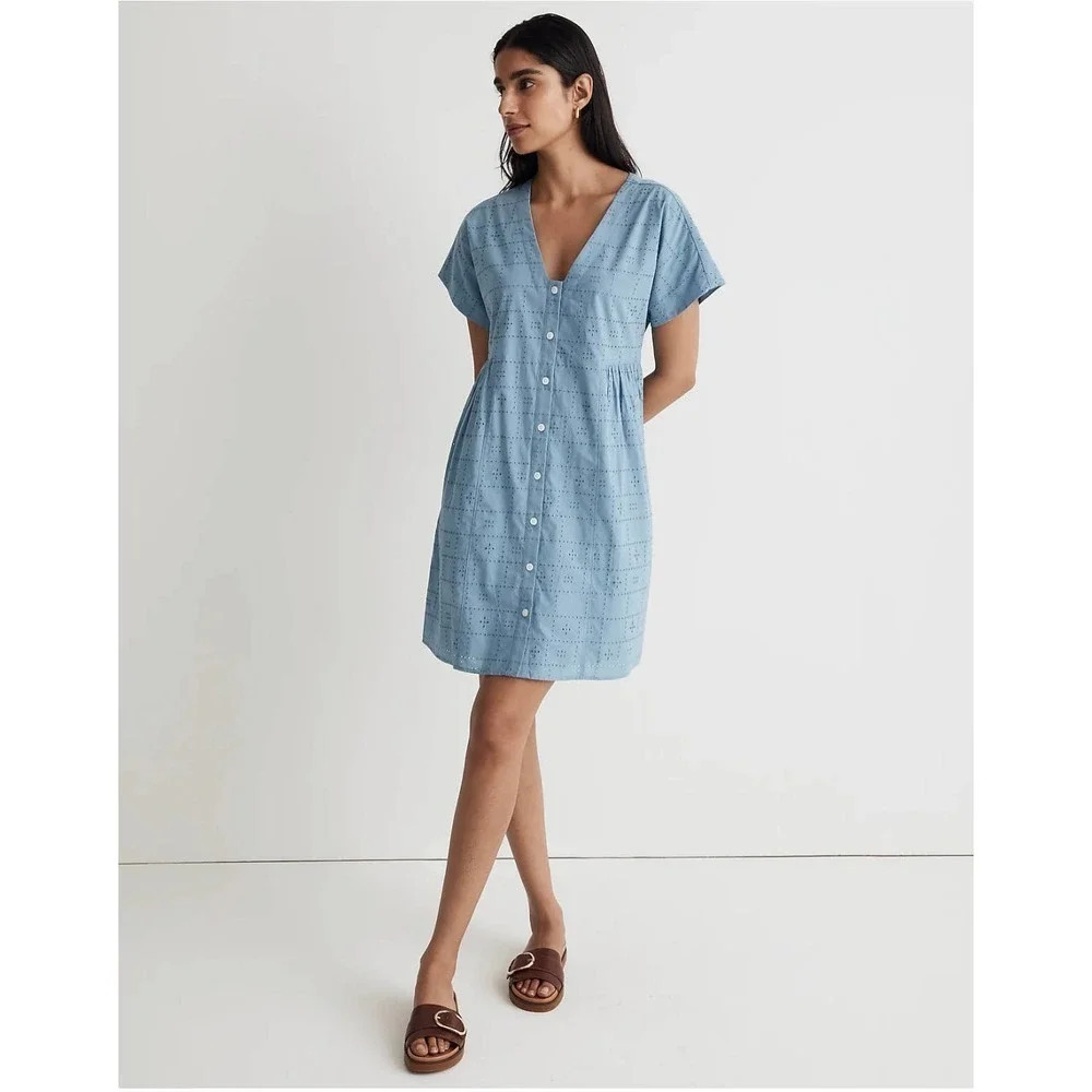 Madewell Button-Front V-Neck Mini Dress